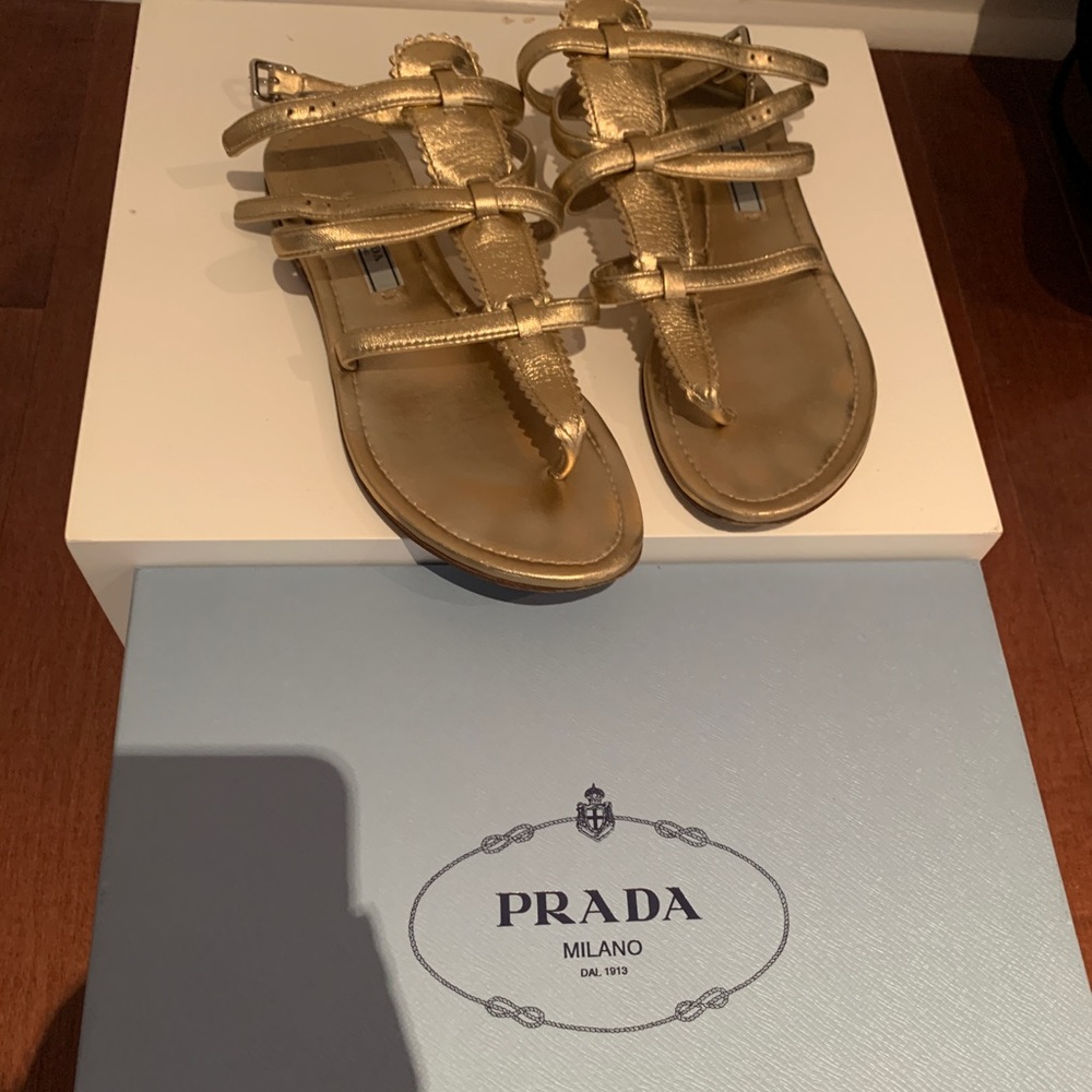 Prada gold gladiator sandals